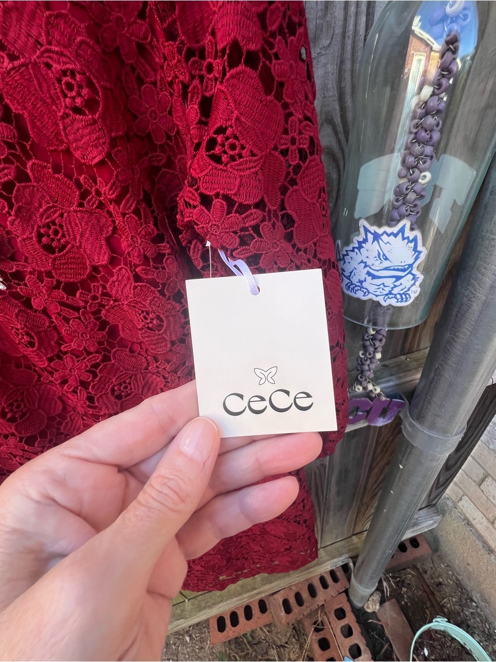 CeCe Mulberry Red Lace Dress with Bow Accents - Picture 11 of 12